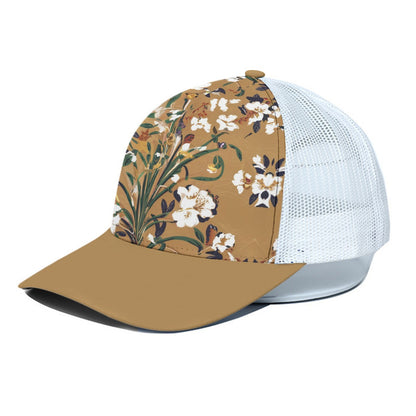 White Florets Trucker Hat With White Half-mesh