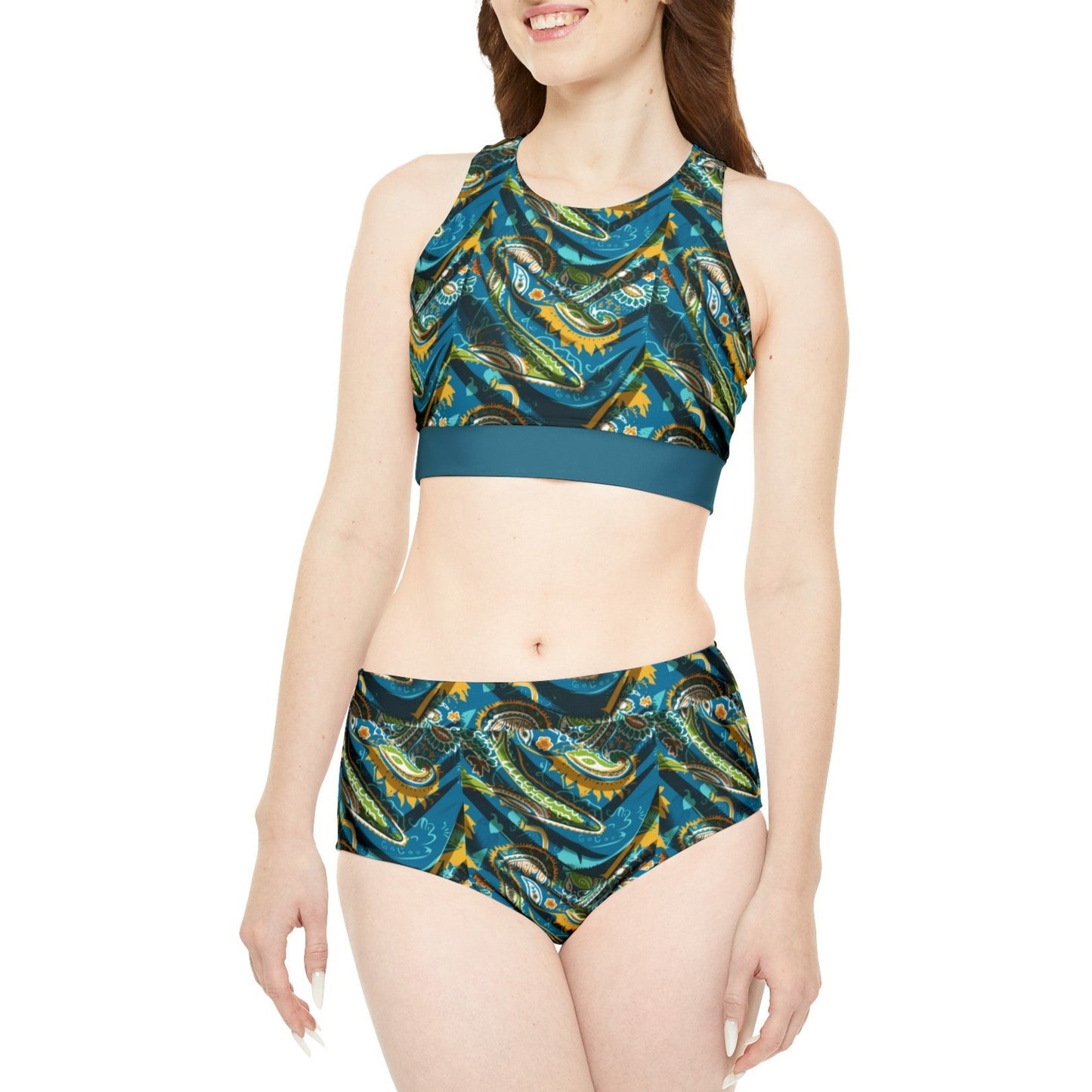 Paisley Teal Sporty Bikini Set (AOP)