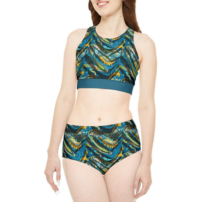 Paisley Teal Sporty Bikini Set (AOP)