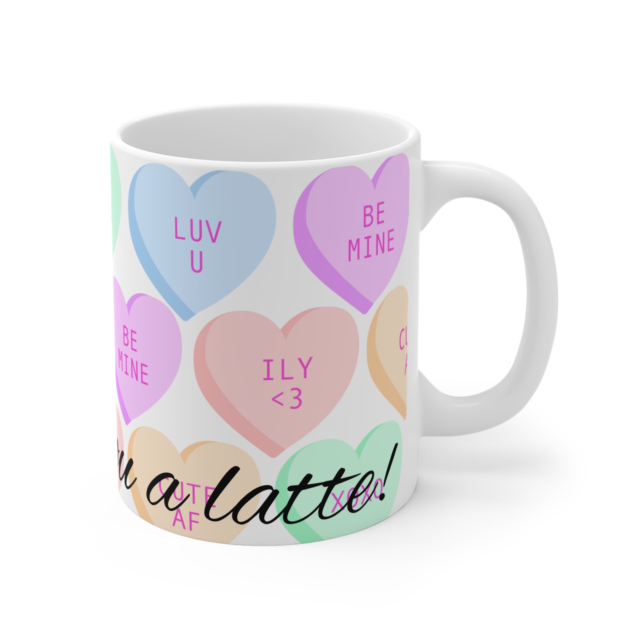 Colorful Love Hearts 11oz Mug - Perfect for Valentine's Day and Romantic Gifts