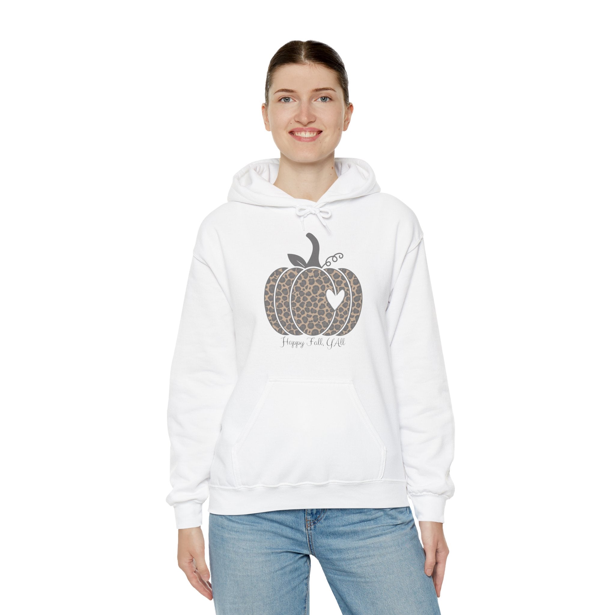 Women's Happy Fall Y'all Women's White Leopard Pumpkin Sweatshirt Hoodie