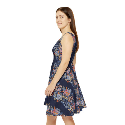 Navy Floral Stripe - Women's Skater Tank Dress (AOP)