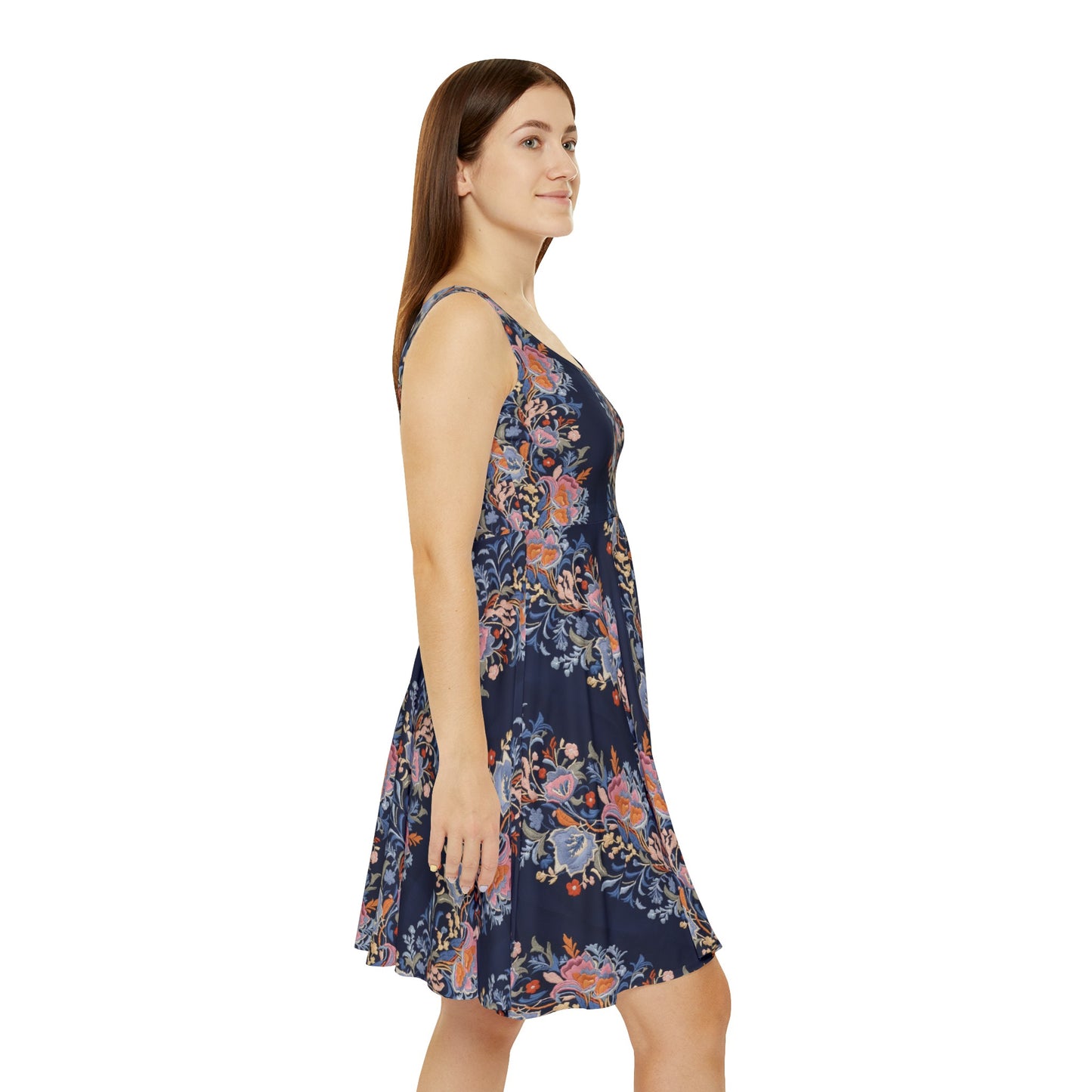 Navy Floral Stripe - Women's Skater Tank Dress (AOP)