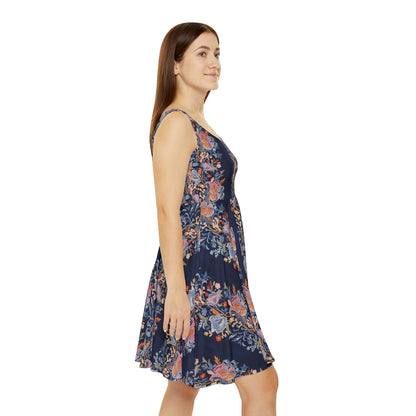 Navy Floral Stripe - Women's Skater Tank Dress (AOP)