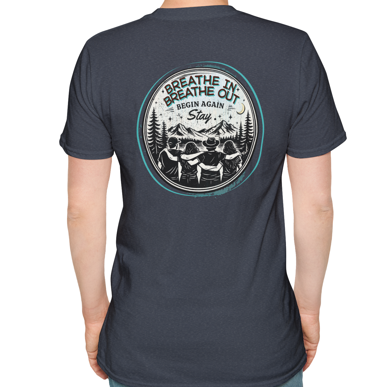 Breathe In, Breathe Out - Men's Unisex Sized Crew Graphic T-Shirt