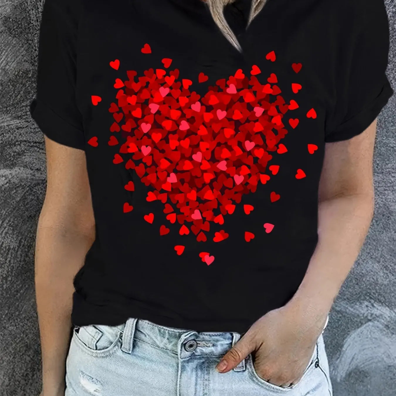 Heart Burst Black T-Shirt For Valentine's Day