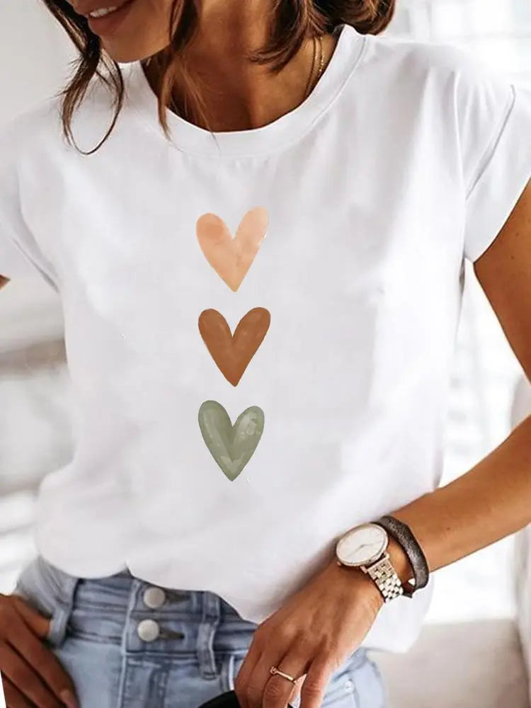 3 Heart Stack Ladies Fashion Graphic Tee - S-3XL