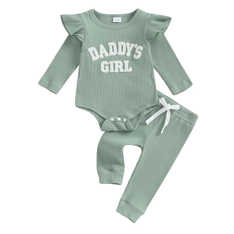 Daddy's Girl Ribbed Romper Ruffle Pants and top - NB - 18 Mo