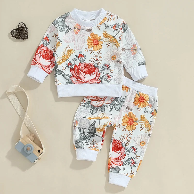 Floral Cute infant and Toddler Girls Sweat top and pant set 6mo-3T