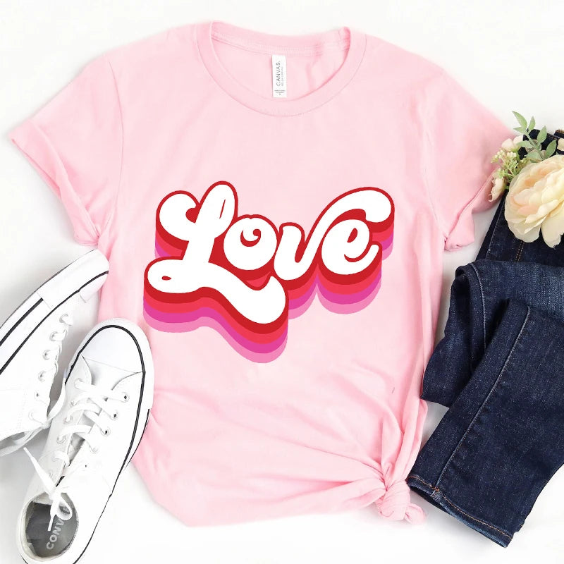 Retro Love Heart T-shirts Valentine's Day for Women
