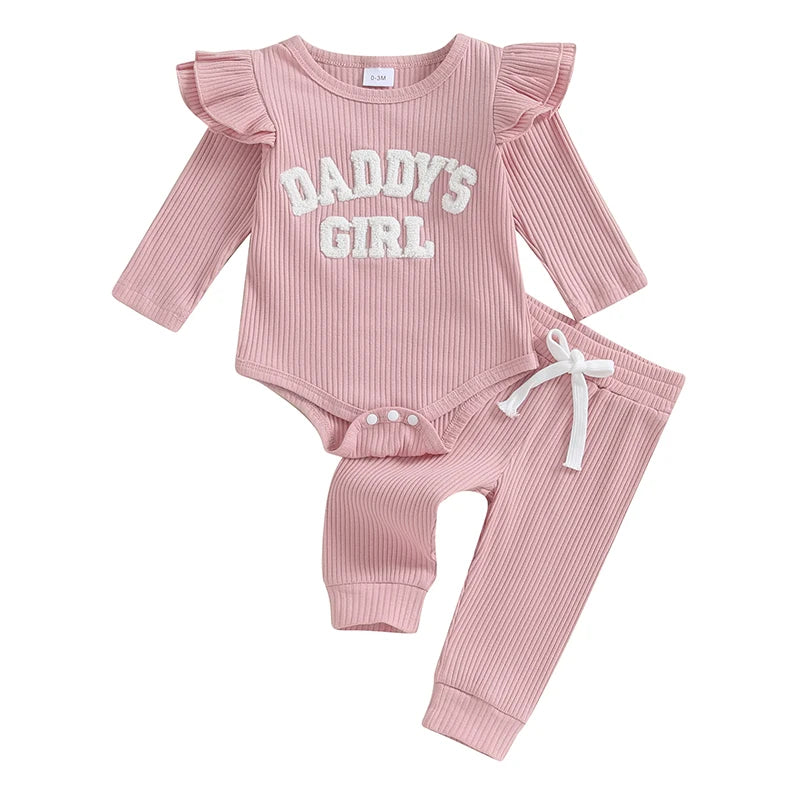 Daddy's Girl Ribbed Romper Ruffle Pants and top - NB - 18 Mo