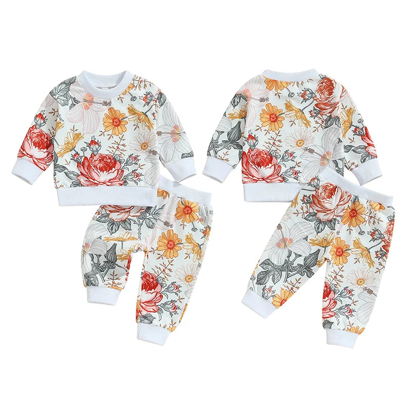 Floral Cute infant and Toddler Girls Sweat top and pant set 6mo-3T
