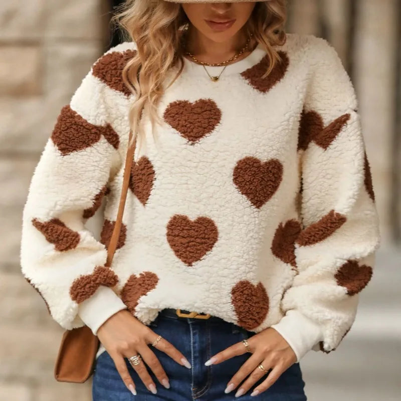 Amor Heart Patterned Sweater - Khaki