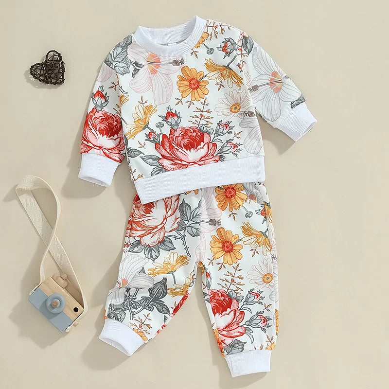Floral Cute infant and Toddler Girls Sweat top and pant set 6mo-3T