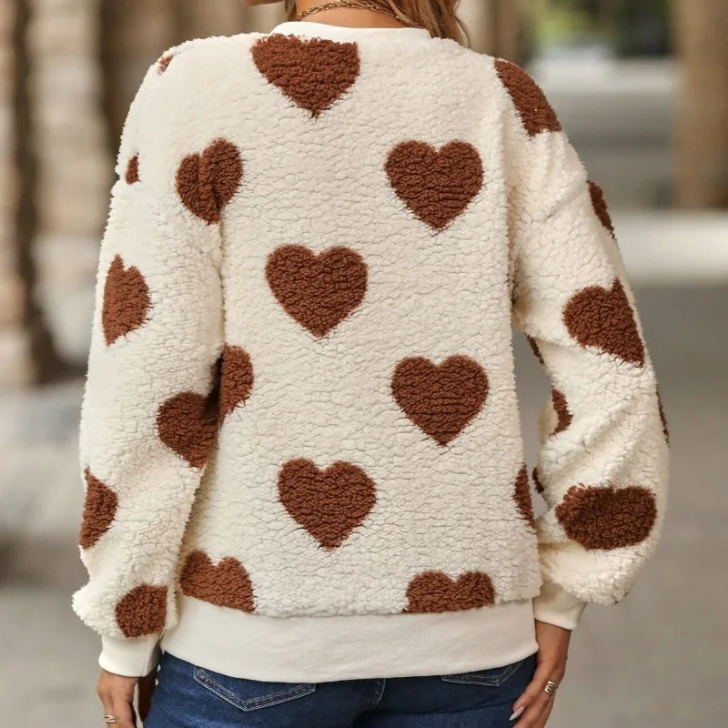 Amor Heart Patterned Sweater - Khaki