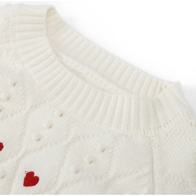 Heart's Cable Knit Crew Long Sleeve Sweater S-L