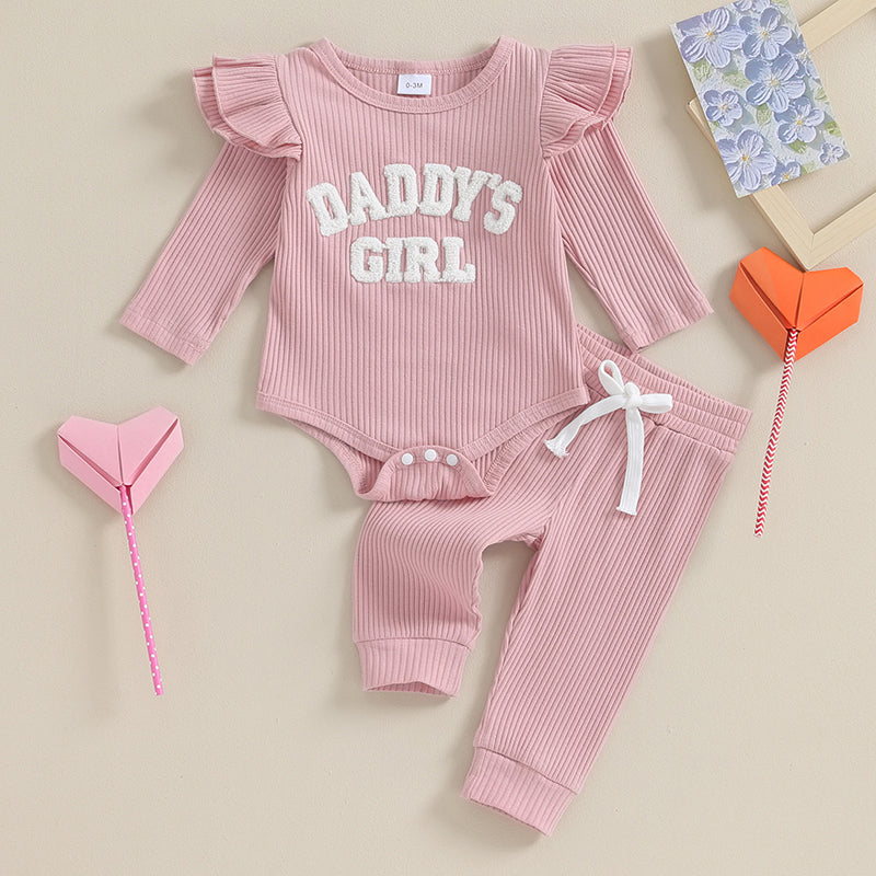 Daddy's Girl Ribbed Romper Ruffle Pants and top - NB - 18 Mo