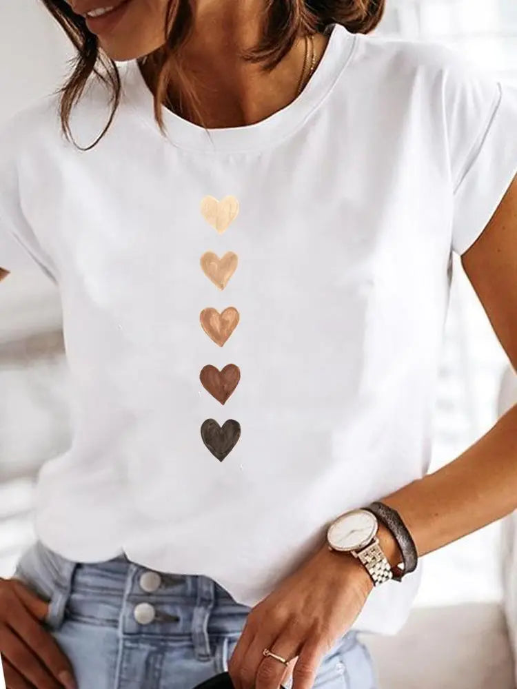 5 Heart Stack Ladies Fashion Graphic Tee - S-3XL