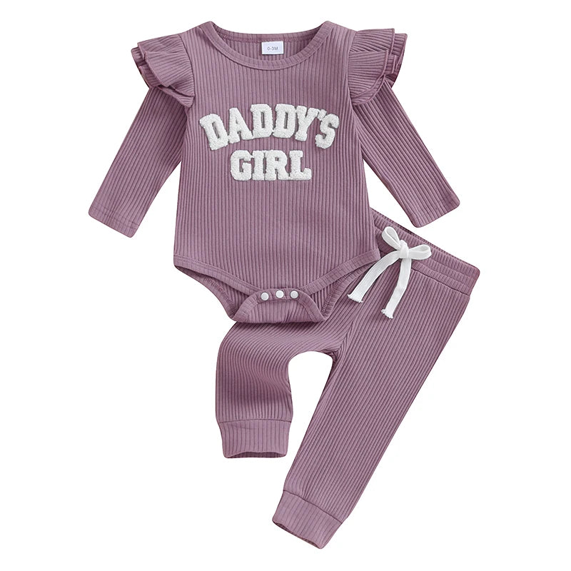 Daddy's Girl Ribbed Romper Ruffle Pants and top - NB - 18 Mo
