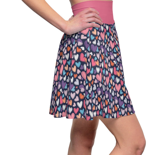 Up-Hearted Hot Pink Women's Skater Skirt (AOP)