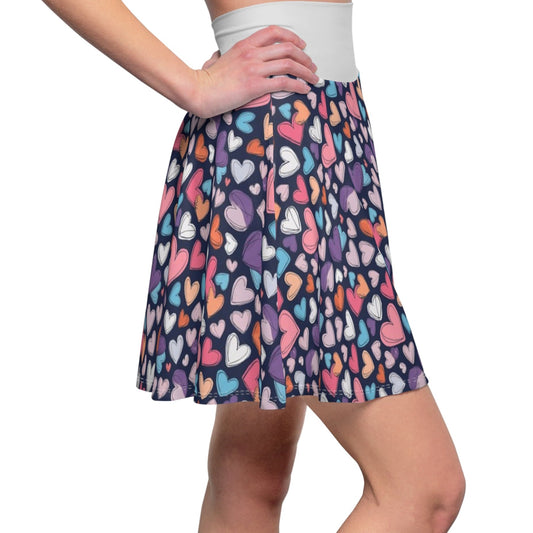 White Up-Hearted Women's Skater Skirt (AOP)