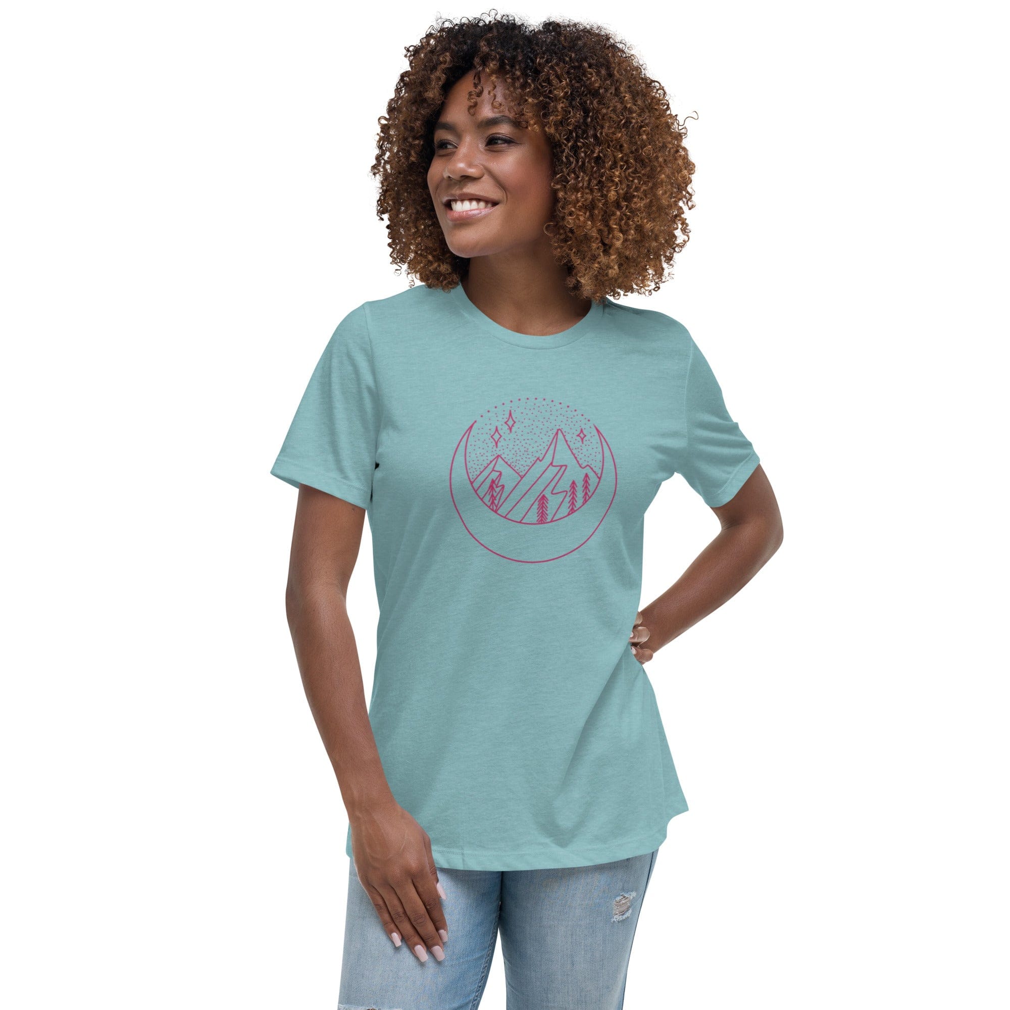 Spruced Roost Heather Blue Lagoon / S Adventure Awaits Crescent Colors Stars Relaxed T-Shirt - S-3XL