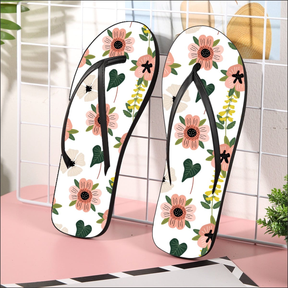 Yoycol Black / US7(EUR39) All-Over Print Men's Flip Flops