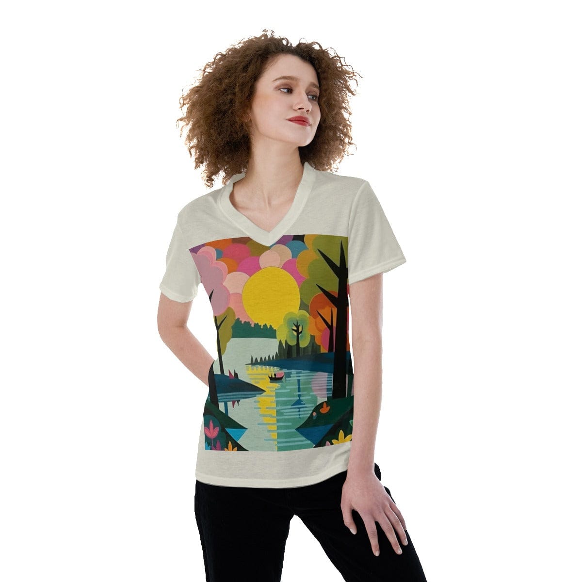 Yoycol 2XL / White All-Over Print V-neck Women's T-shirt