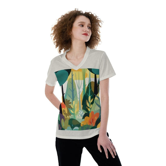 Yoycol 2XL / White All-Over Print V-neck Women's T-shirt