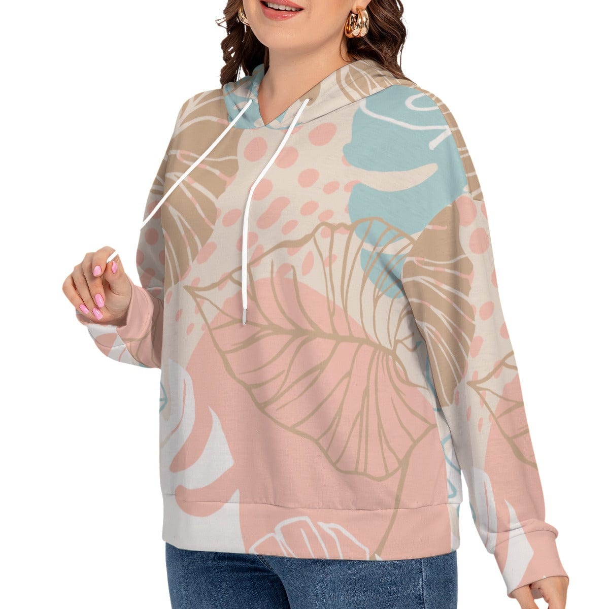 Yoycol 2XL / White All-Over Print Women's Long Sleeve Sweatshirt With Hood(Plus Size)