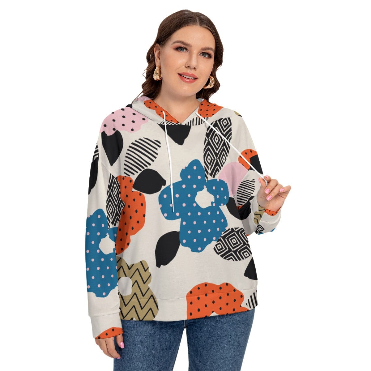 Yoycol All-Over Print Women's Long Sleeve Sweatshirt With Hood(Plus Size)