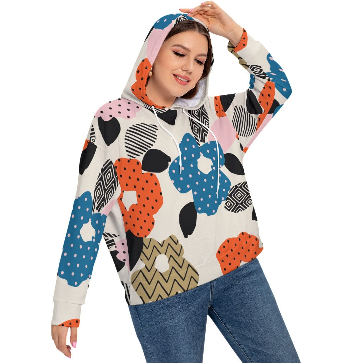 Yoycol All-Over Print Women's Long Sleeve Sweatshirt With Hood(Plus Size)