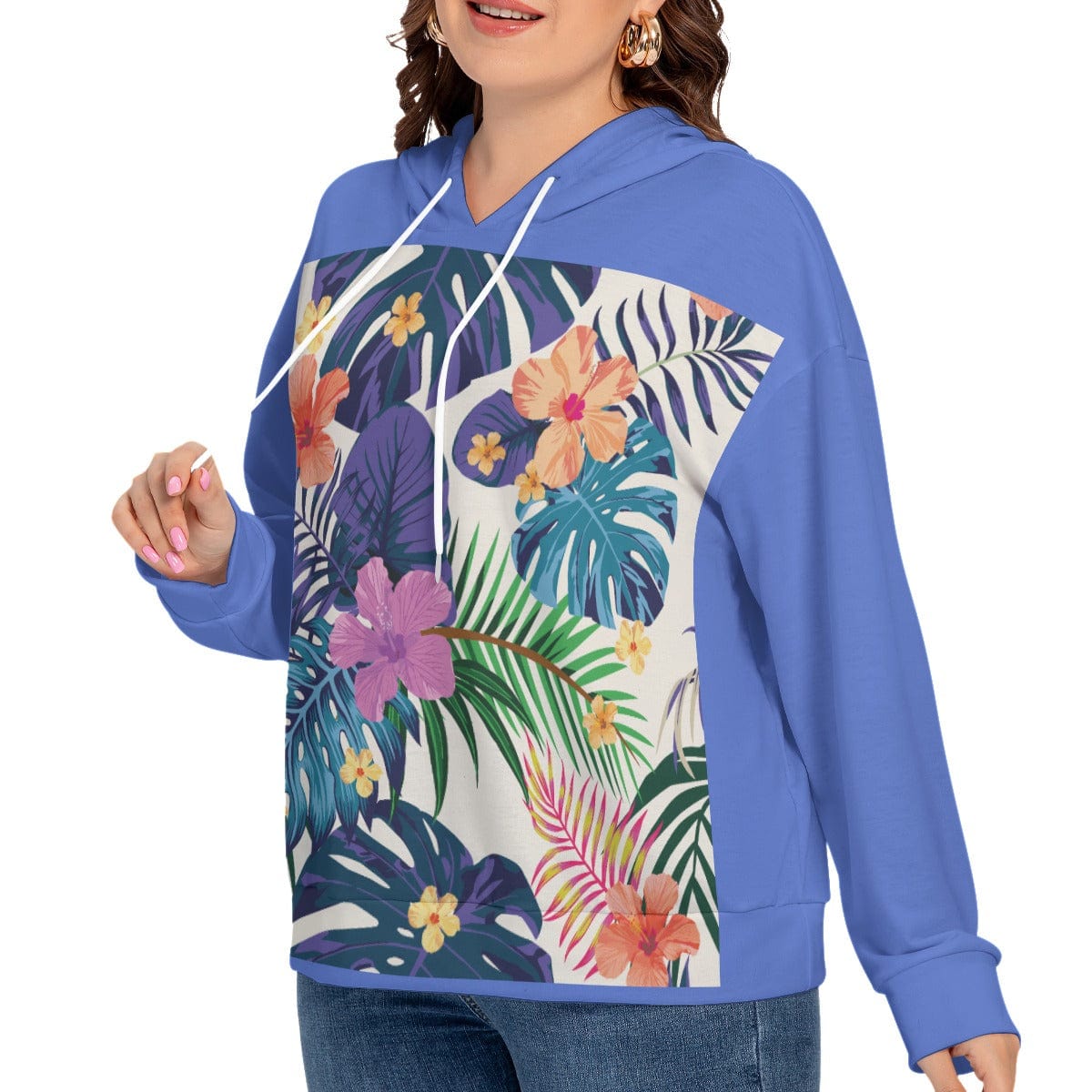 Yoycol All-Over Print Women's Long Sleeve Sweatshirt With Hood(Plus Size)