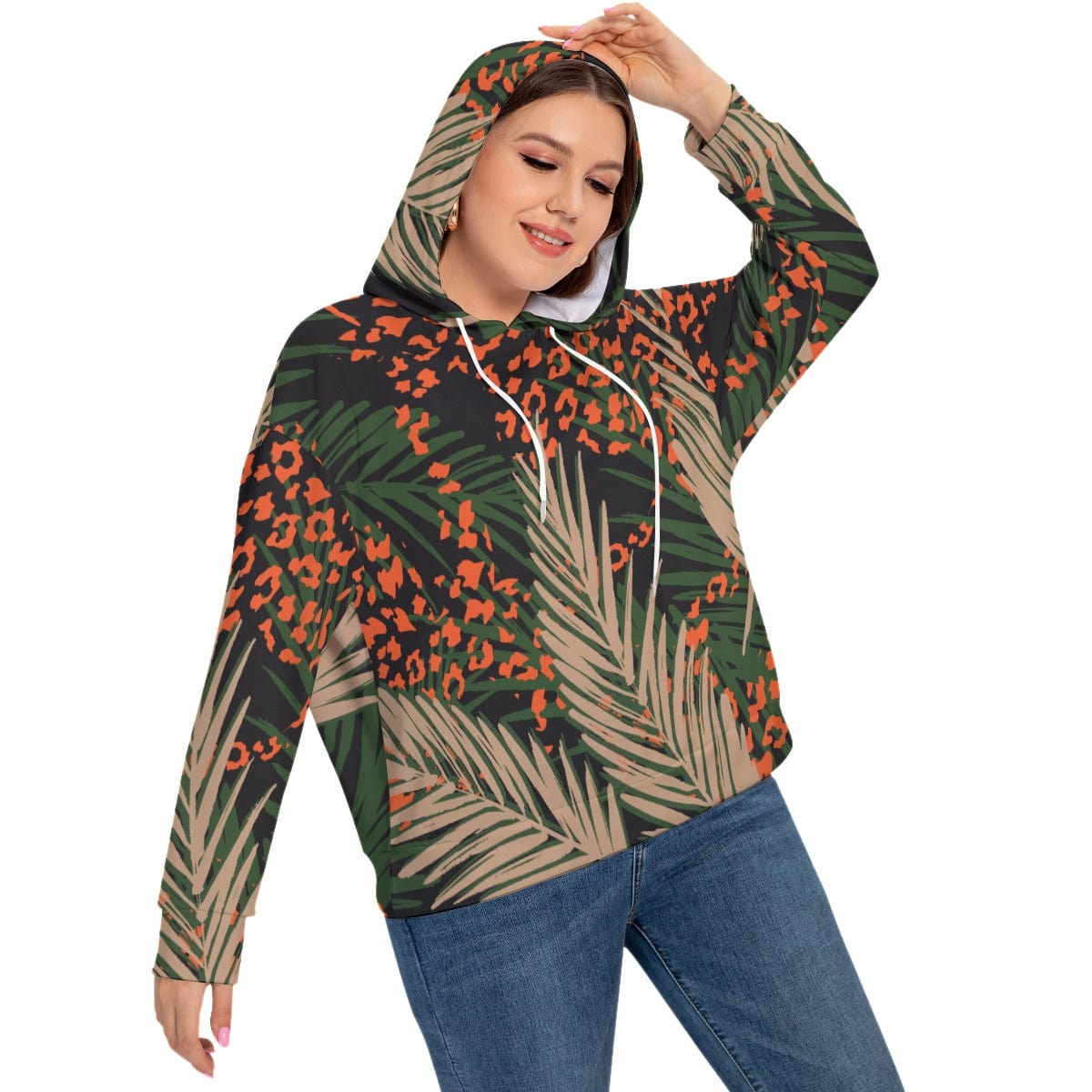 Yoycol All-Over Print Women's Long Sleeve Sweatshirt With Hood(Plus Size)