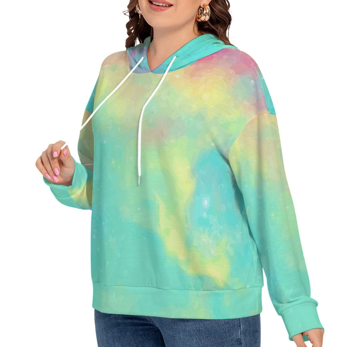 Yoycol 2XL / White All-Over Print Women's Long Sleeve Sweatshirt With Hood(Plus Size)