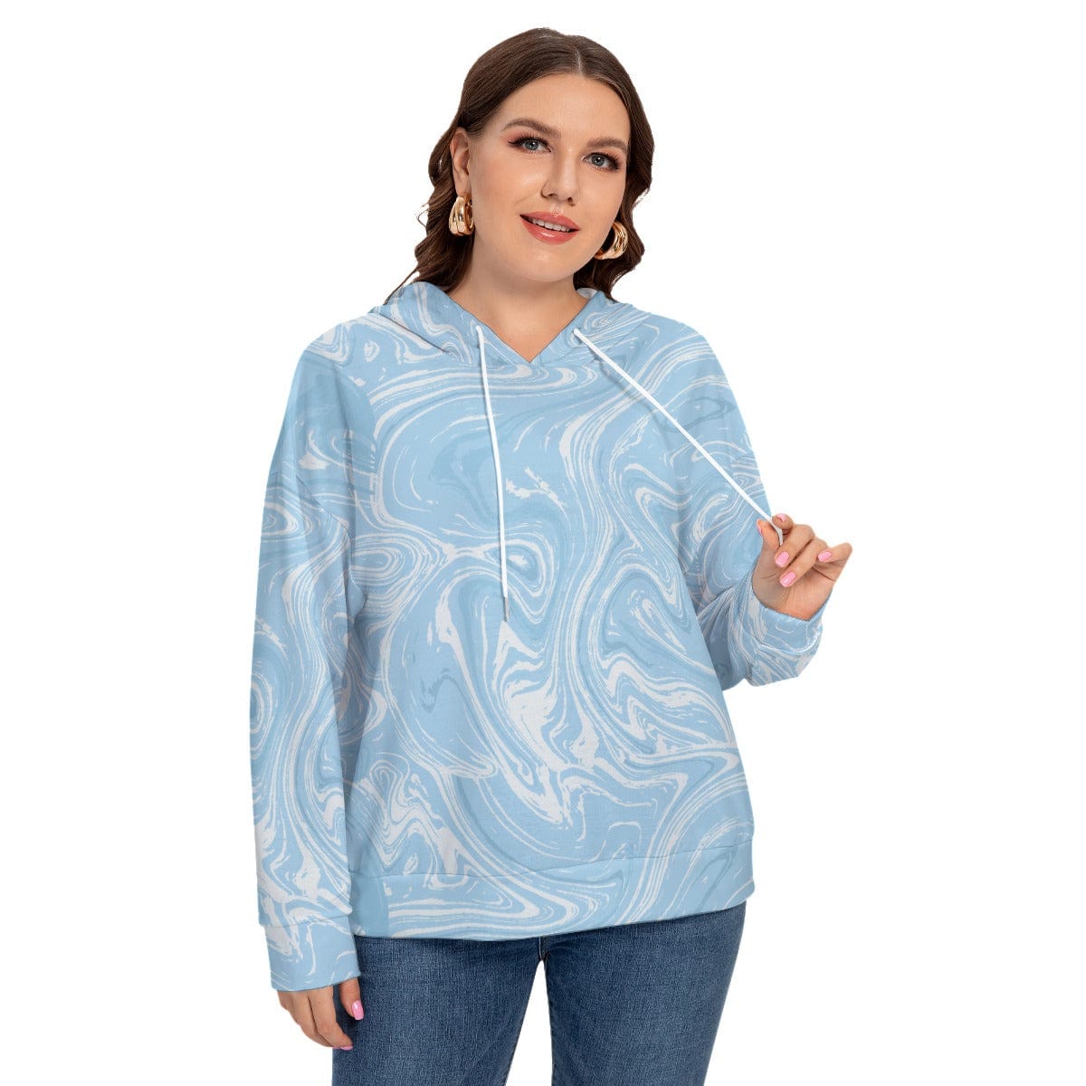 Yoycol 2XL / White All-Over Print Women's Long Sleeve Sweatshirt With Hood(Plus Size)