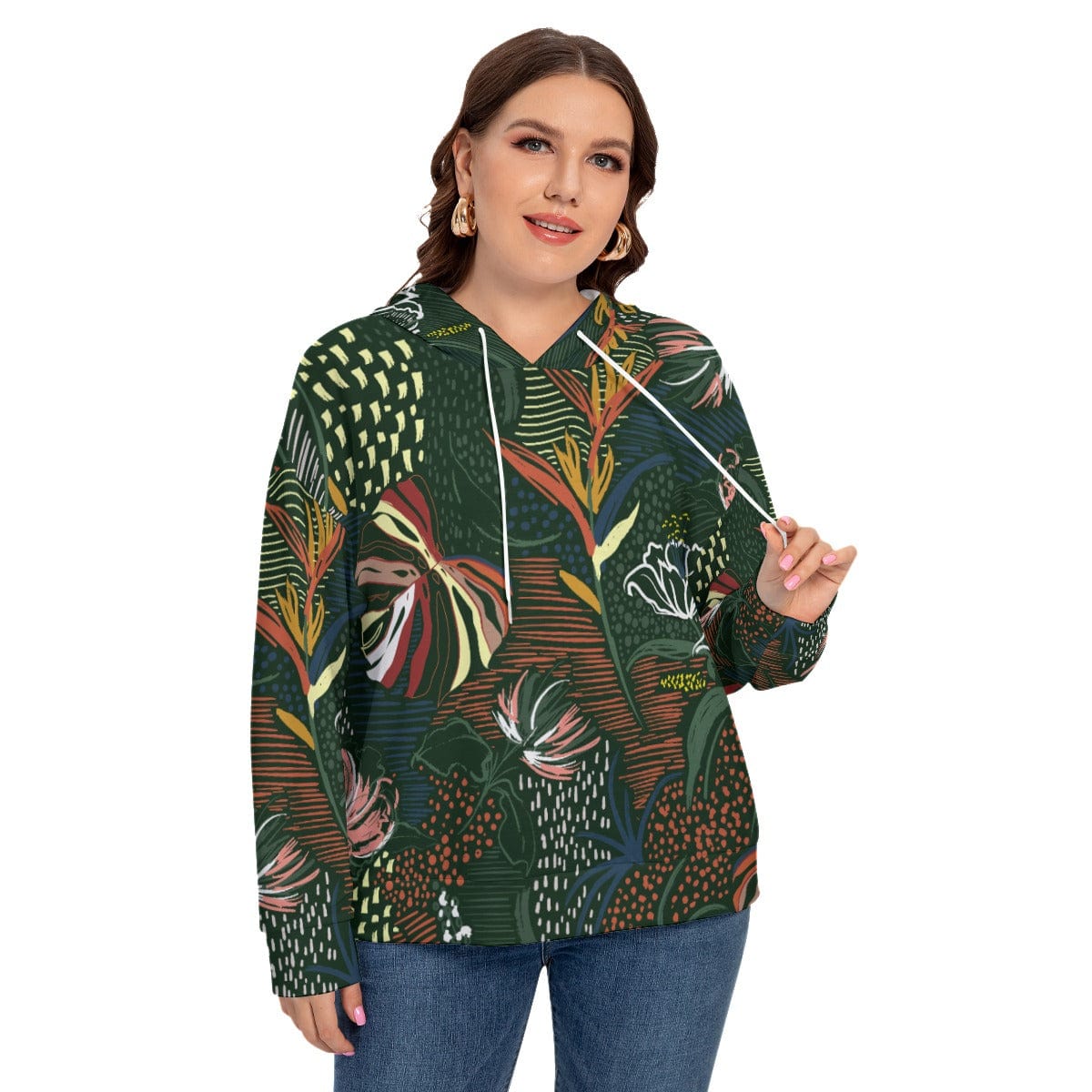 Yoycol 2XL / White All-Over Print Women's Long Sleeve Sweatshirt With Hood(Plus Size)