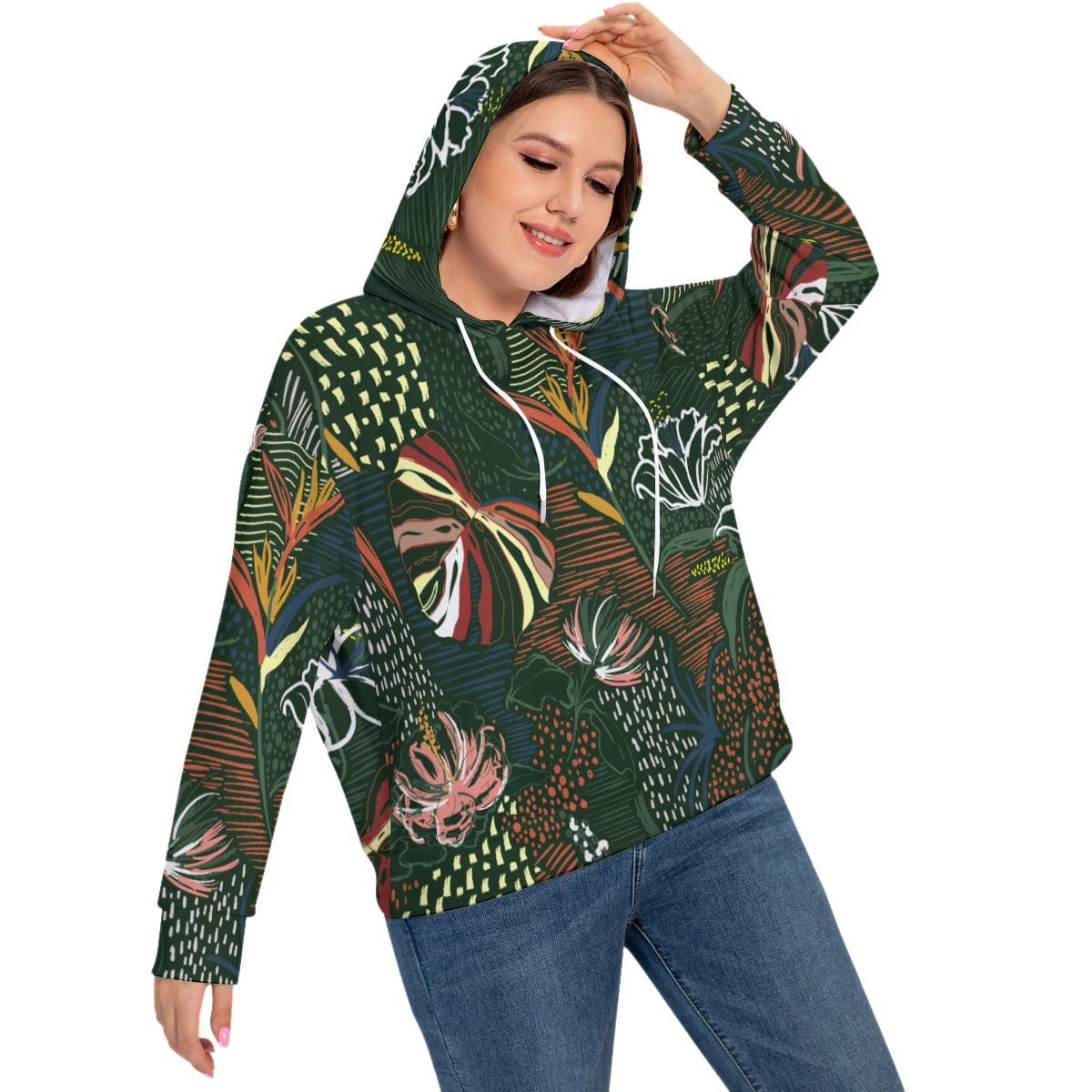 Yoycol All-Over Print Women's Long Sleeve Sweatshirt With Hood(Plus Size)