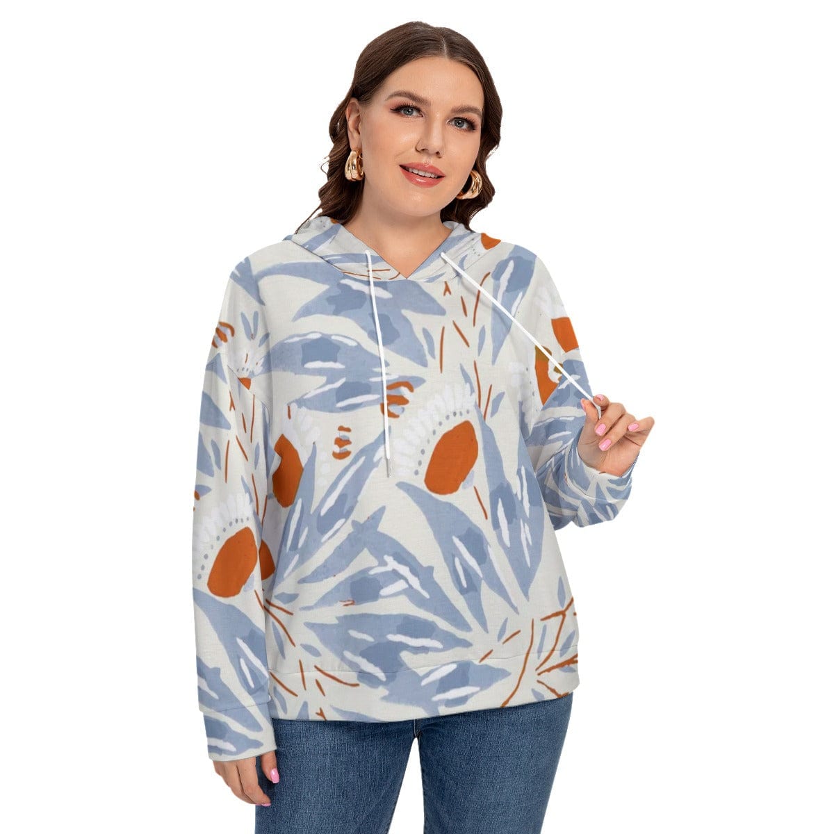 Yoycol 2XL / White All-Over Print Women's Long Sleeve Sweatshirt With Hood(Plus Size)