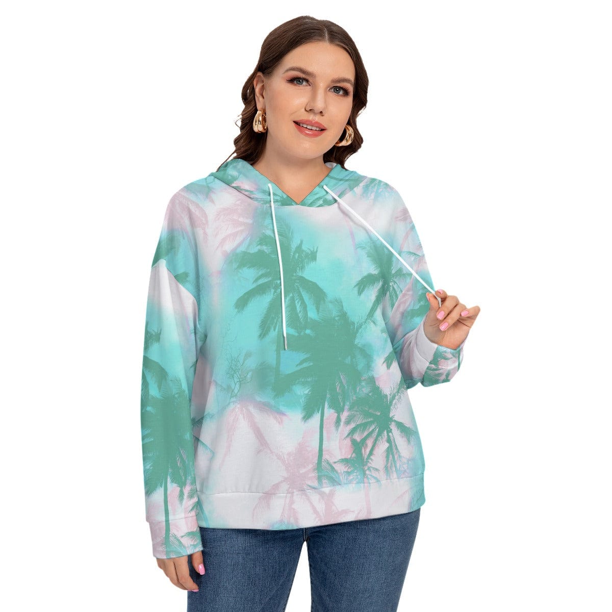 Yoycol 2XL / White All-Over Print Women's Long Sleeve Sweatshirt With Hood(Plus Size)