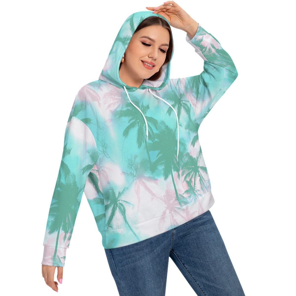 Yoycol All-Over Print Women's Long Sleeve Sweatshirt With Hood(Plus Size)