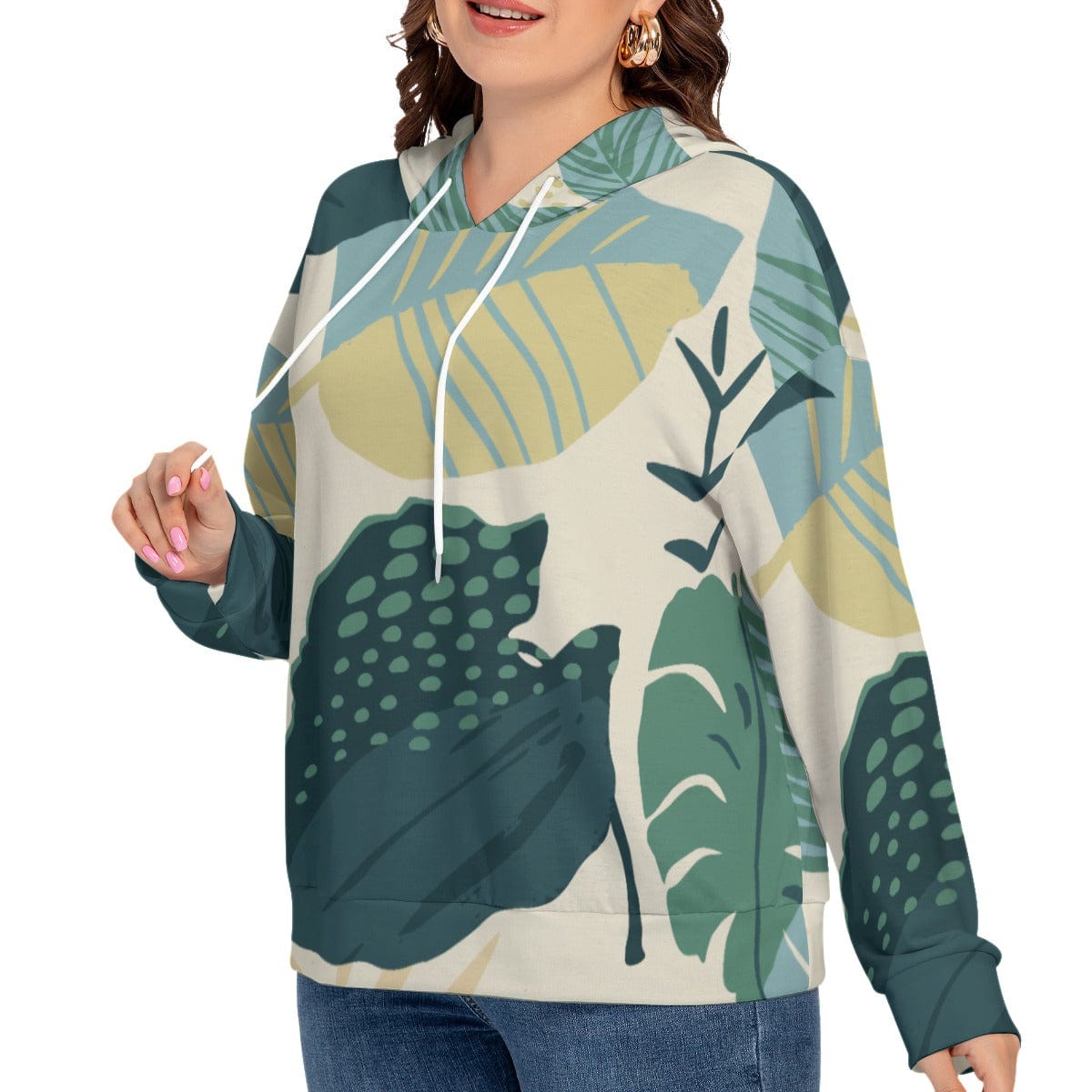 Yoycol 2XL / White All-Over Print Women's Long Sleeve Sweatshirt With Hood(Plus Size)