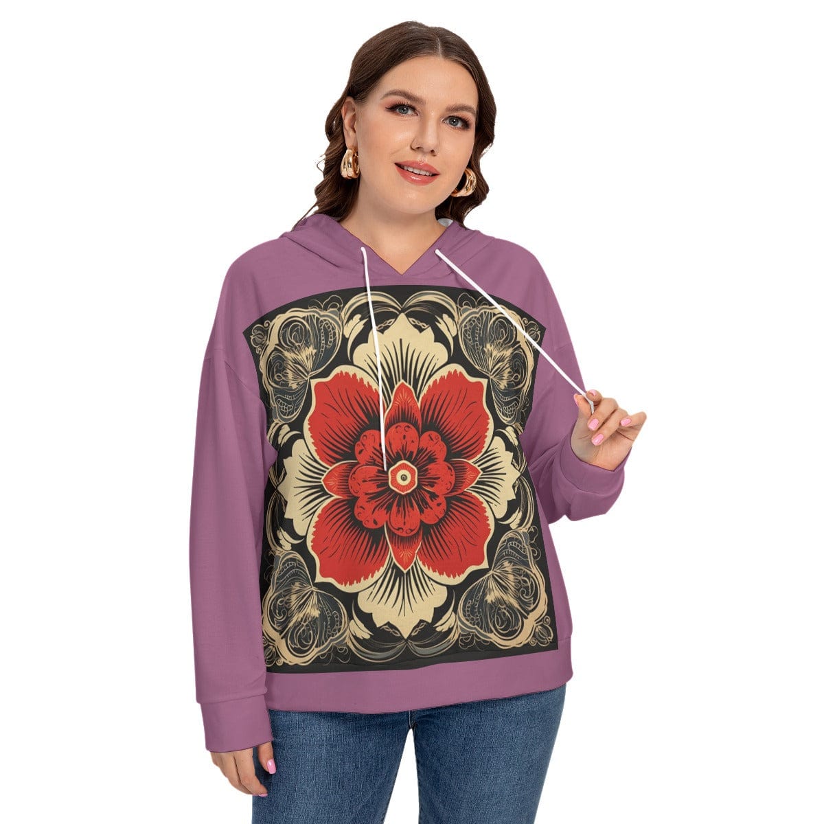 Yoycol All-Over Print Women's Long Sleeve Sweatshirt With Hood(Plus Size)