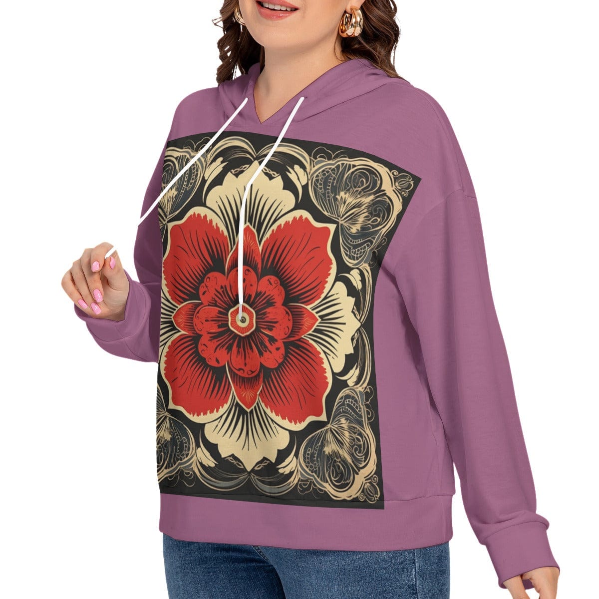 Yoycol All-Over Print Women's Long Sleeve Sweatshirt With Hood(Plus Size)