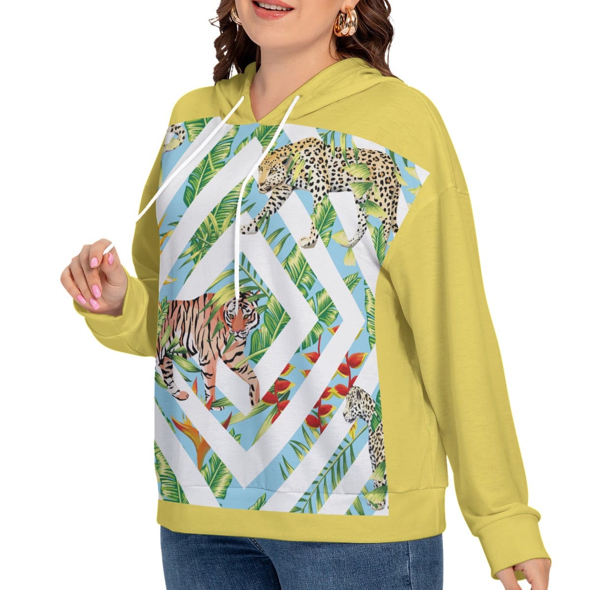 Yoycol All-Over Print Women's Long Sleeve Sweatshirt With Hood(Plus Size)