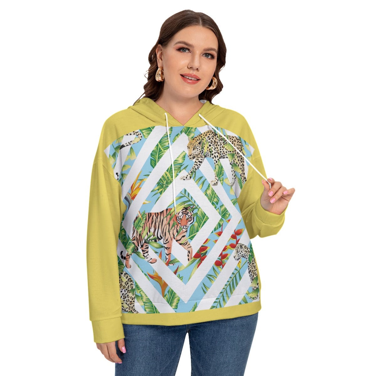 Yoycol All-Over Print Women's Long Sleeve Sweatshirt With Hood(Plus Size)