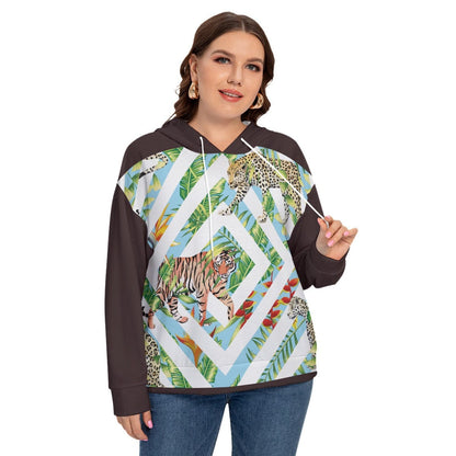 Yoycol 2XL / White All-Over Print Women's Long Sleeve Sweatshirt With Hood(Plus Size)