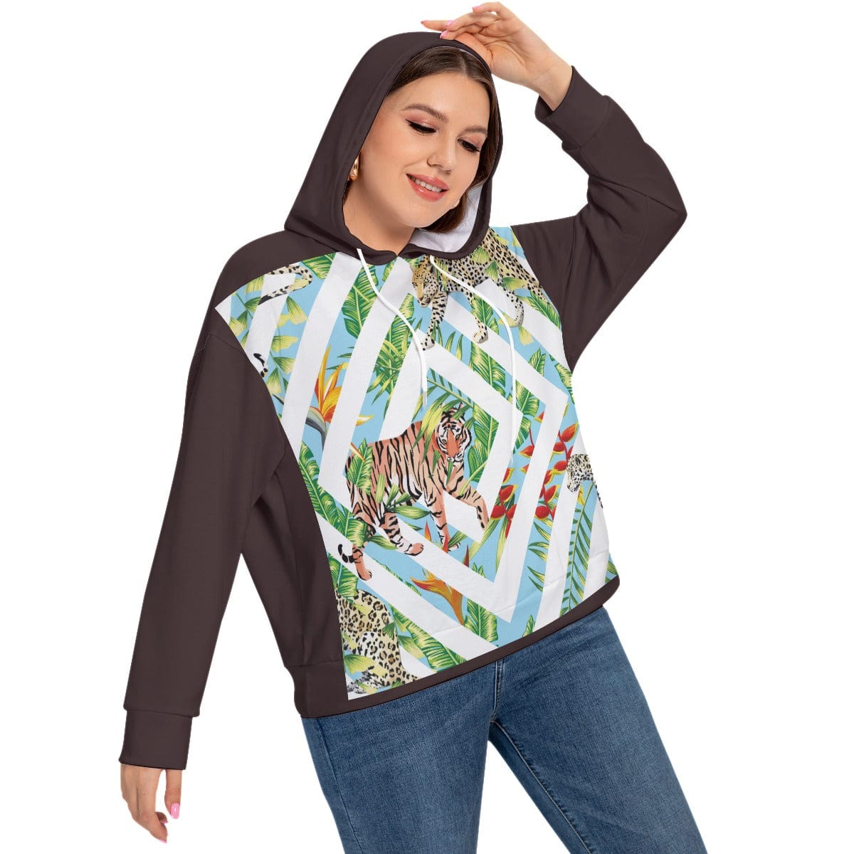 Yoycol All-Over Print Women's Long Sleeve Sweatshirt With Hood(Plus Size)