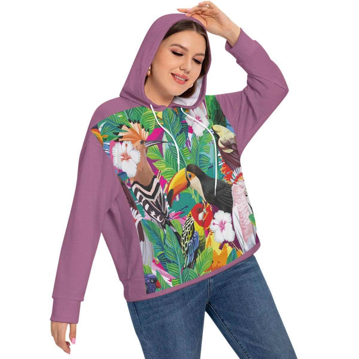 Yoycol All-Over Print Women's Long Sleeve Sweatshirt With Hood(Plus Size)