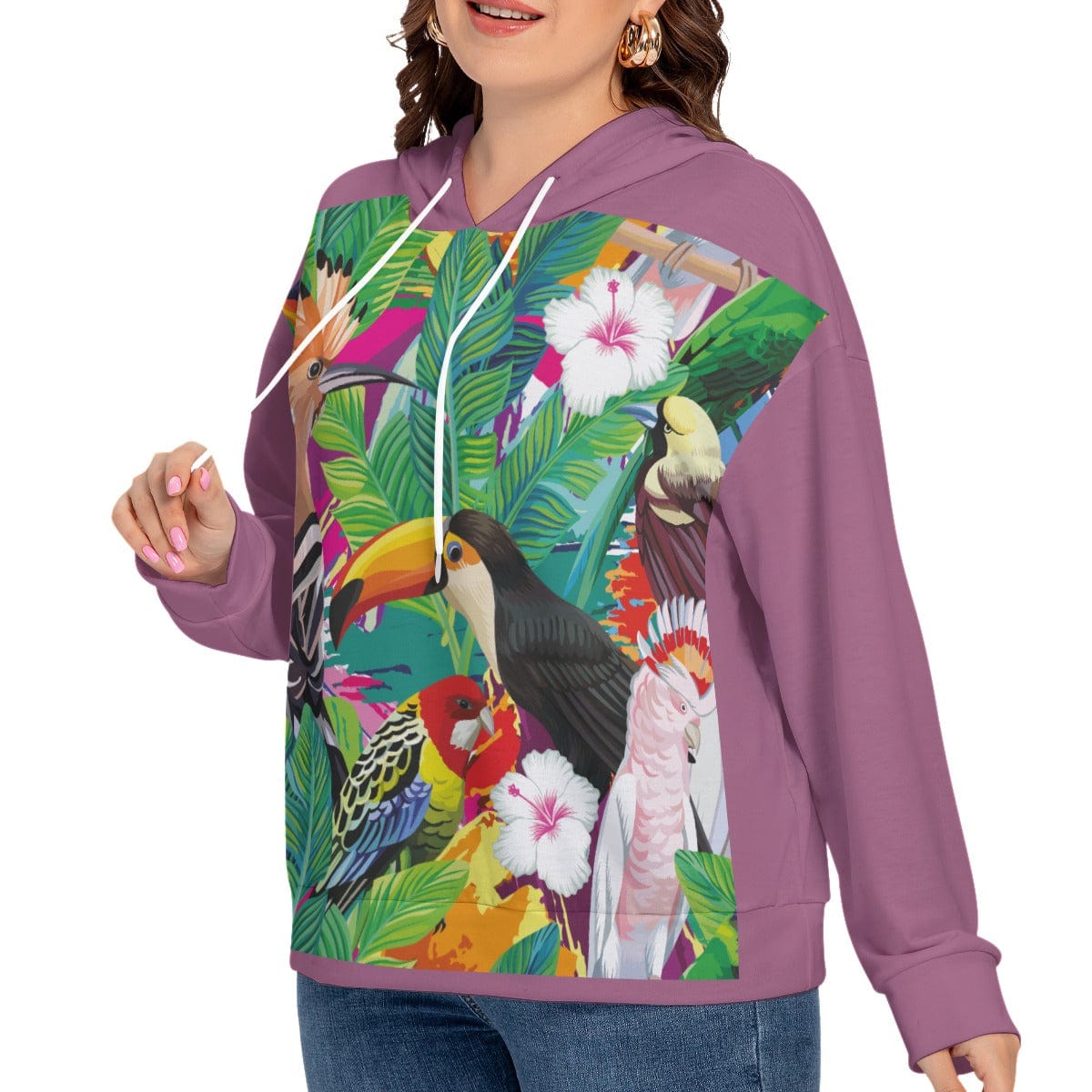 Yoycol All-Over Print Women's Long Sleeve Sweatshirt With Hood(Plus Size)